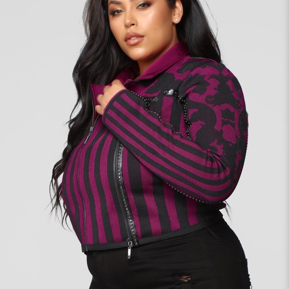 FASHION NOVA Purple Striped Moto Jacket Blazer - Picture 4 of 6